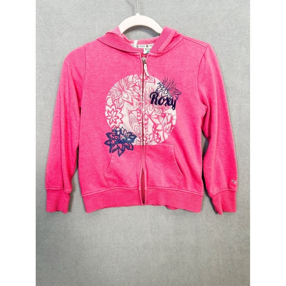 Roxy Other - Roxy Girl Pink Floral Full Zip Hoodie Sweatshirt Kids Size 10/12 Large